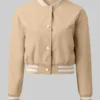 Women’s Mary Beige Leather Varsity Jacket