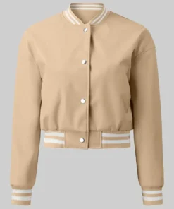 Women’s Mary Beige Leather Varsity Jacket