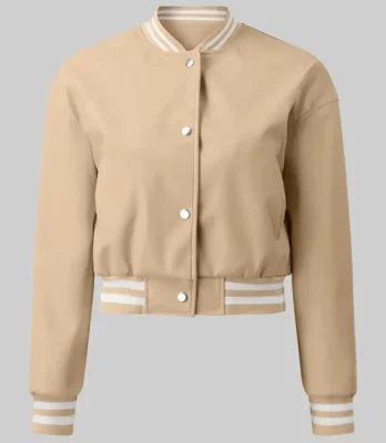 Women’s Mary Beige Leather Varsity Jacket