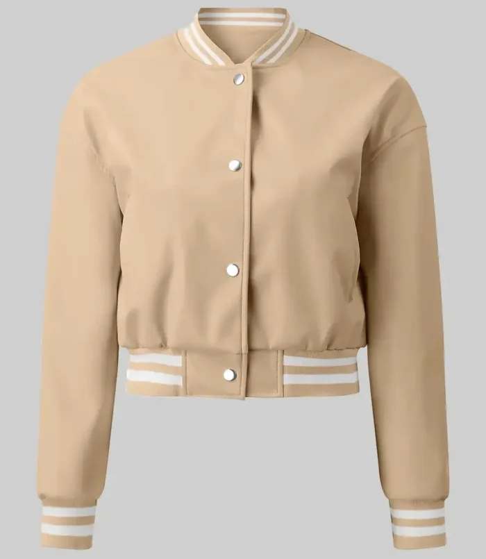 Women’s Mary Beige Leather Varsity Jacket