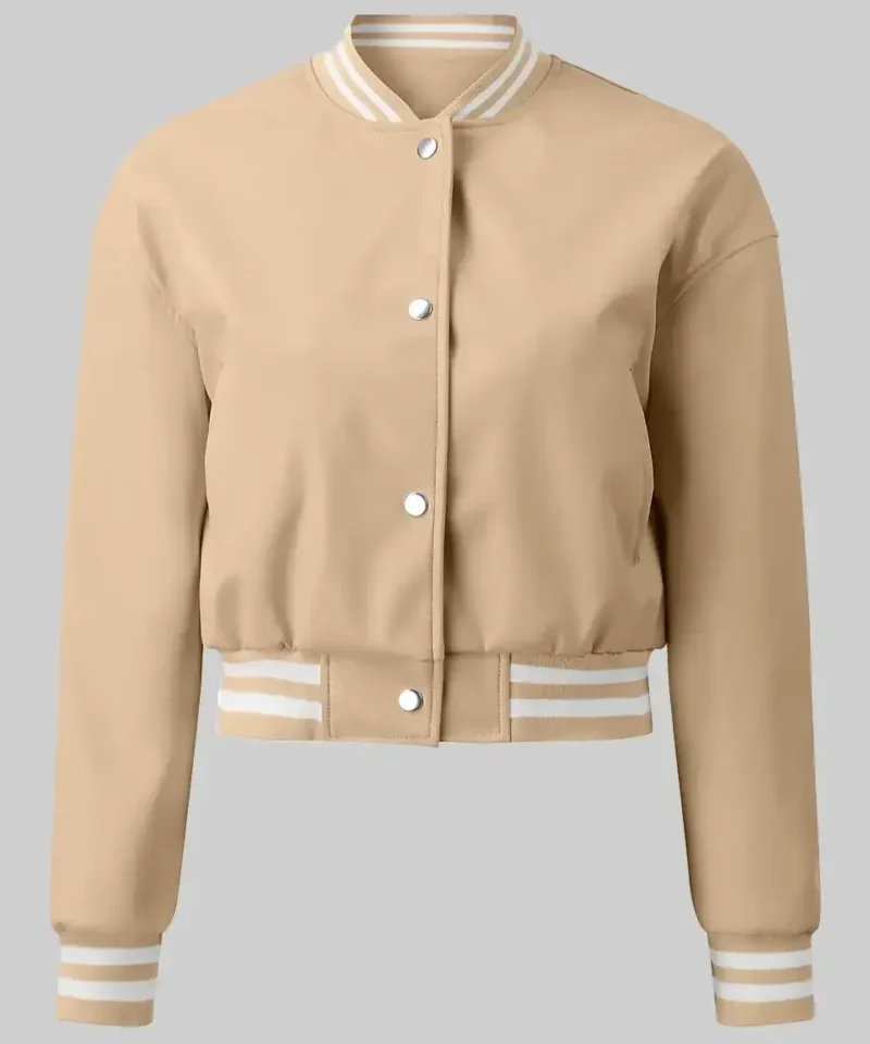 Women’s Mary Beige Leather Varsity Jacket