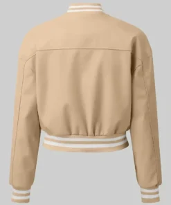 Women’s Mary Beige Leather Varsity Jacket