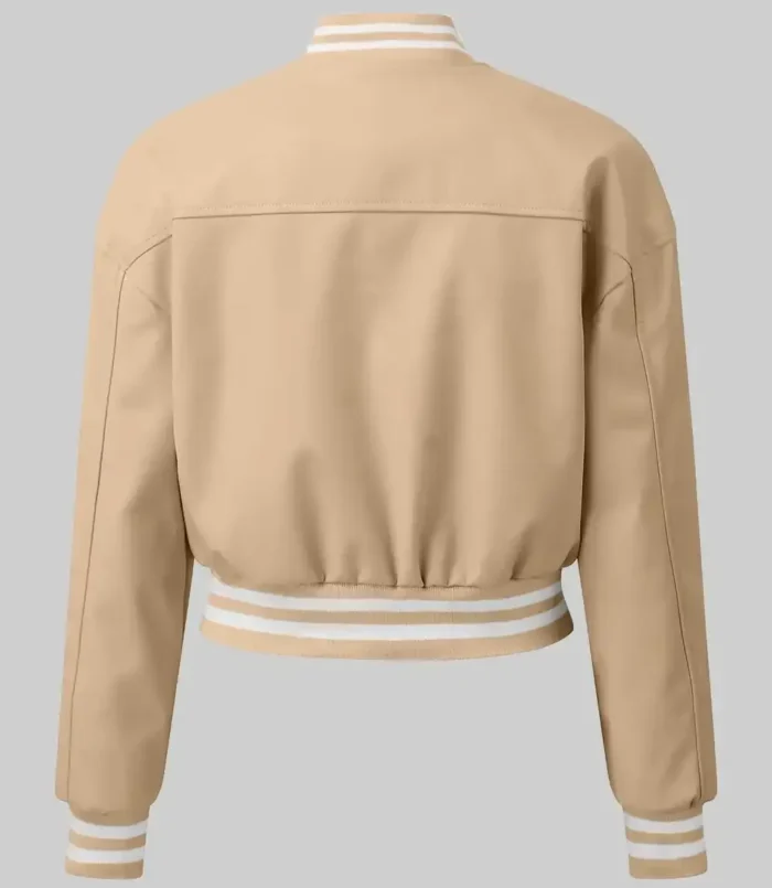 Women’s Mary Beige Leather Varsity Jacket