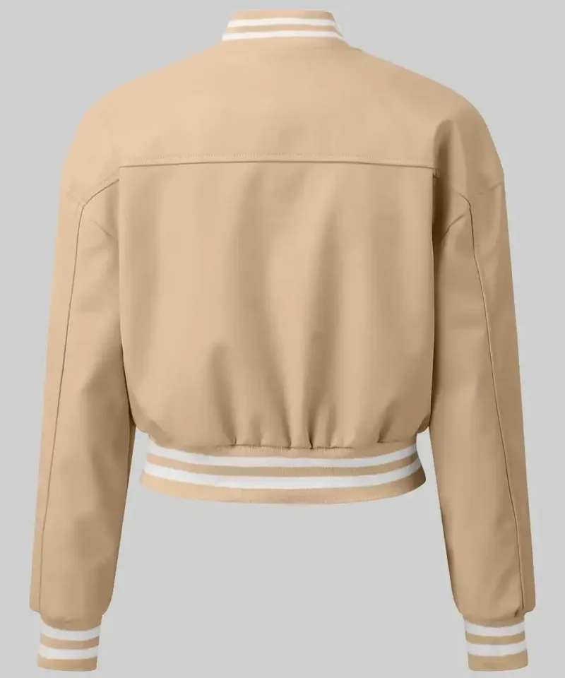 Women’s Mary Beige Leather Varsity Jacket