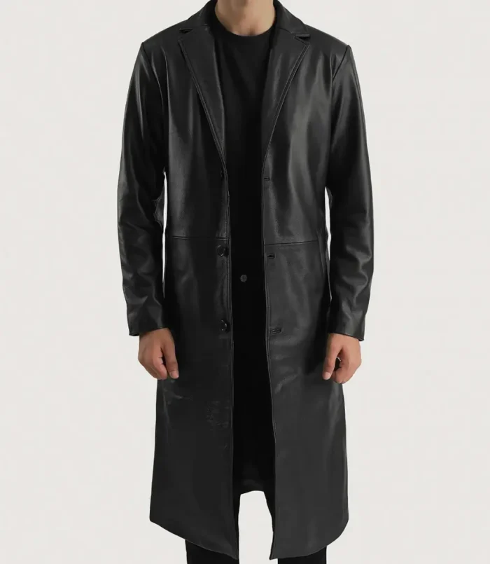 Men's Mateo Black Leather Single Breasted Coat
