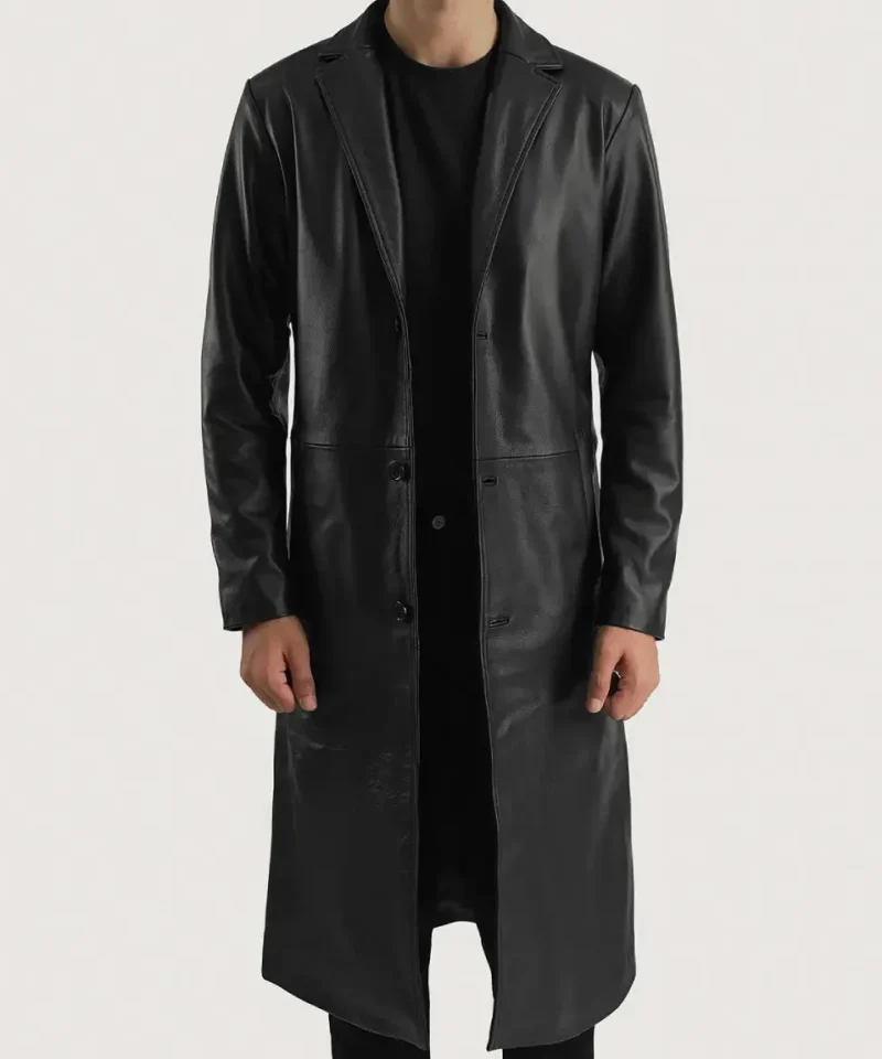 Men's Mateo Black Leather Single Breasted Coat