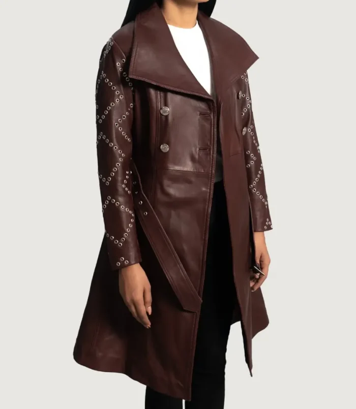 Women's Maroon Missoni Leather Trench Coat