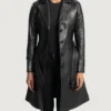 Women's Moonlight Black Leather Trench Coat