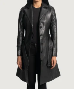 Women's Moonlight Black Leather Trench Coat