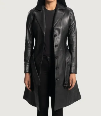 Women's Moonlight Black Leather Trench Coat