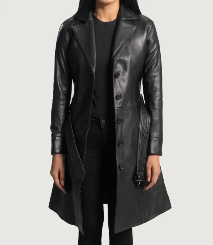 Women's Moonlight Black Leather Trench Coat