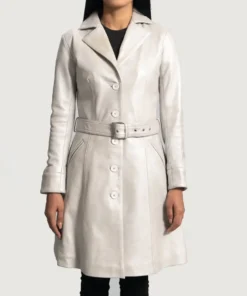 Women's Moonlight Silver Leather Trench Coat
