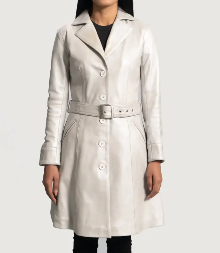 Women's Moonlight Silver Leather Trench Coat