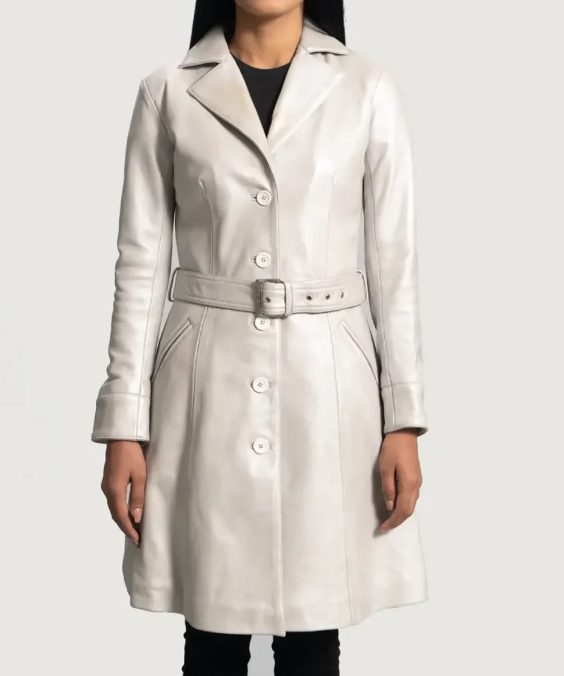 Women's Moonlight Silver Leather Trench Coat