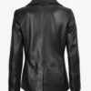 Women's Black Notch Lapel Collar Double Breasted Leather Coat