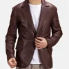 Men's Radaron Quilted Maroon Leather Blazer