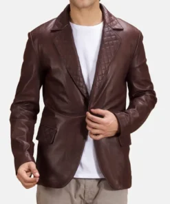 Men's Radaron Quilted Maroon Leather Blazer