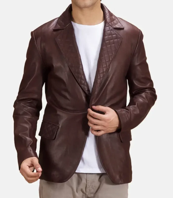 Men's Radaron Quilted Maroon Leather Blazer