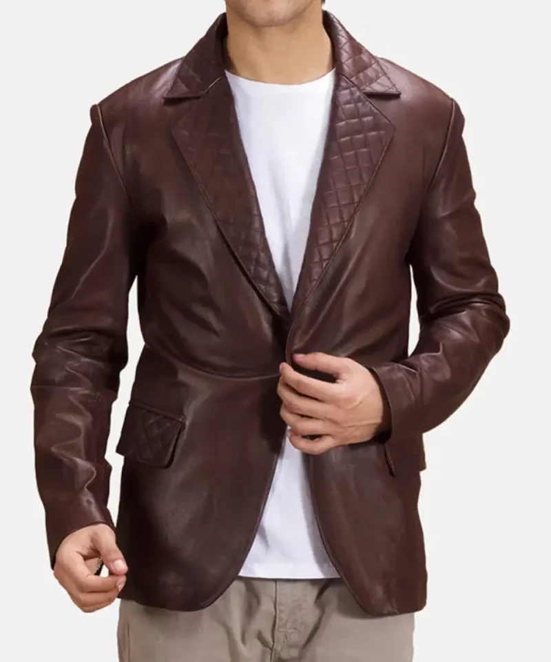 Men's Radaron Quilted Maroon Leather Blazer