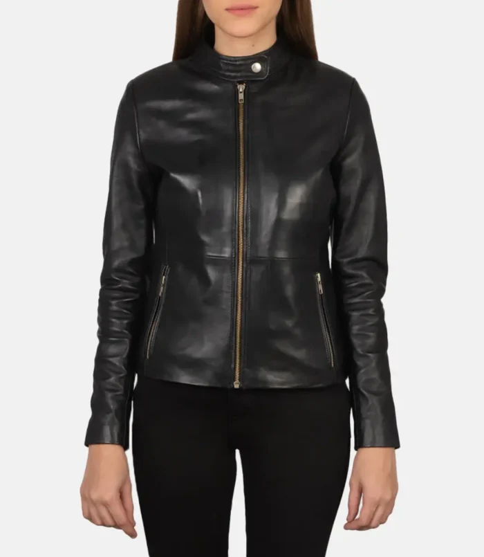 Women's Rave Black Leather Biker Jacket