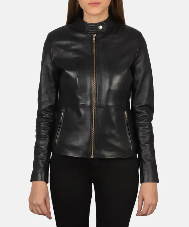 Women's Rave Black Leather Biker Jacket