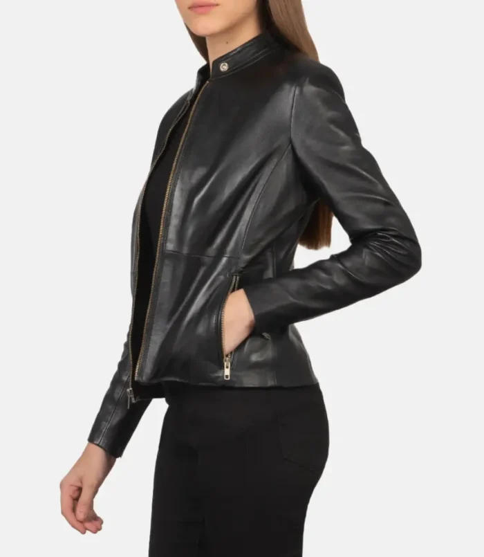 Women's Black Rave Leather Biker Jacket