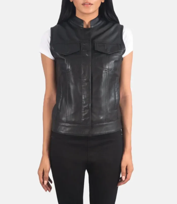 Women's Rayne Moto Black Leather Vest