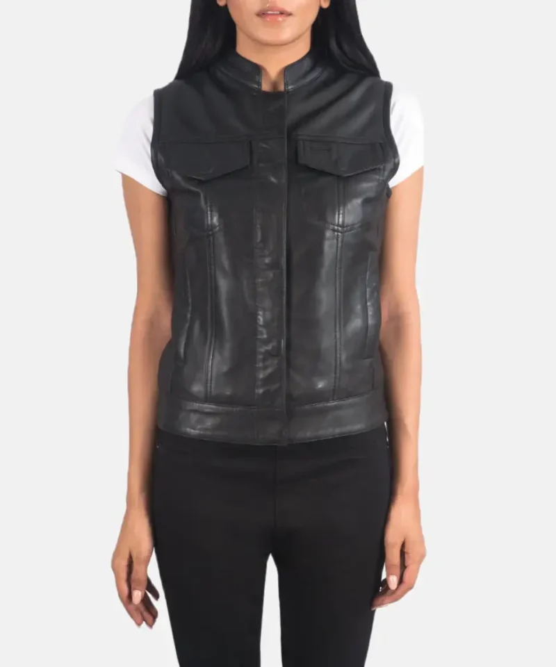 Women's Rayne Moto Black Leather Vest