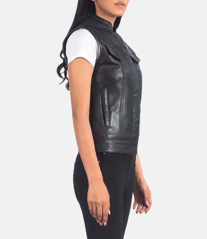 Women's Rayne Moto Black Leather Vest
