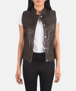 Women's Rayne Moto Brown Leather Vest