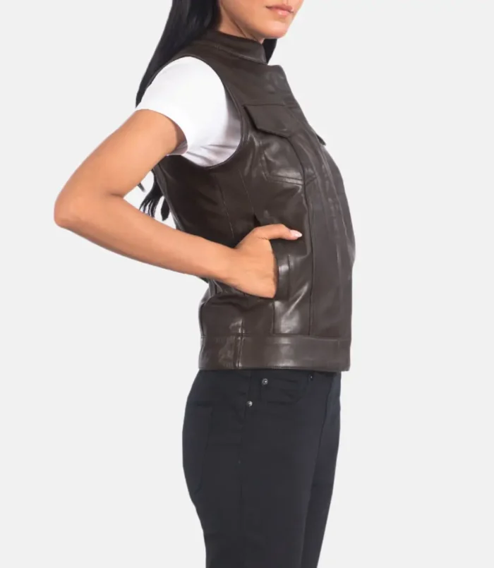 Women's Rayne Moto Brown Leather Vest