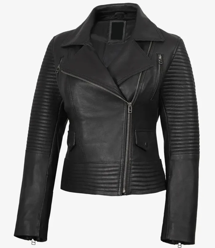 Women's Real Lambskin Leather Black Biker Style Jacket