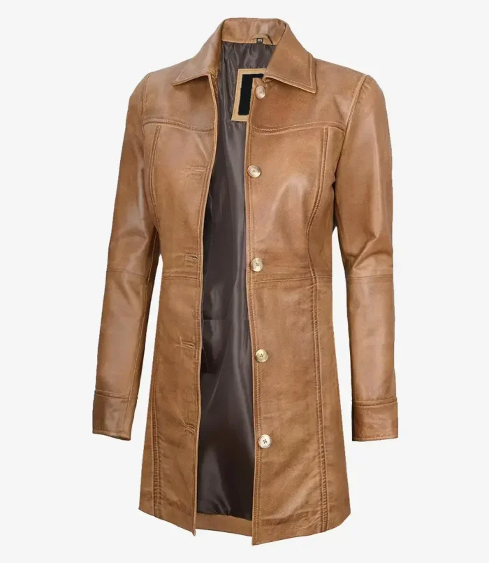 Women's Real Leather Camel Brown Coat