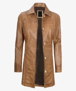 Women's Real Leather Camel Brown Coat