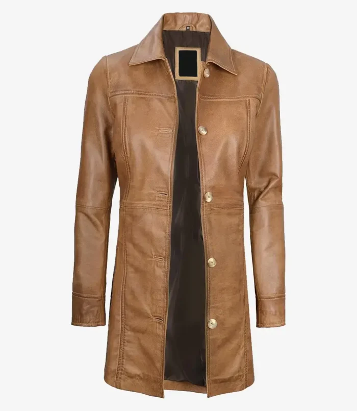 Women's Real Leather Camel Brown Coat