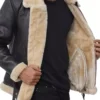 Men's Real Leather Dark Brown Shearling Bomber Jacket