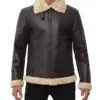 Men's Real Leather Dark Brown Shearling Bomber Jacket
