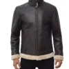 Men's Real Leather Dark Brown Shearling Bomber Jacket