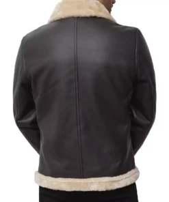 Men's Dark Brown Real Leather  Shearling Bomber Jacket