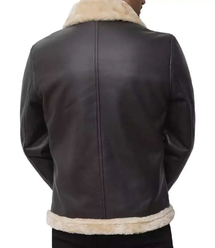 Men's Dark Brown Real Leather  Shearling Bomber Jacket