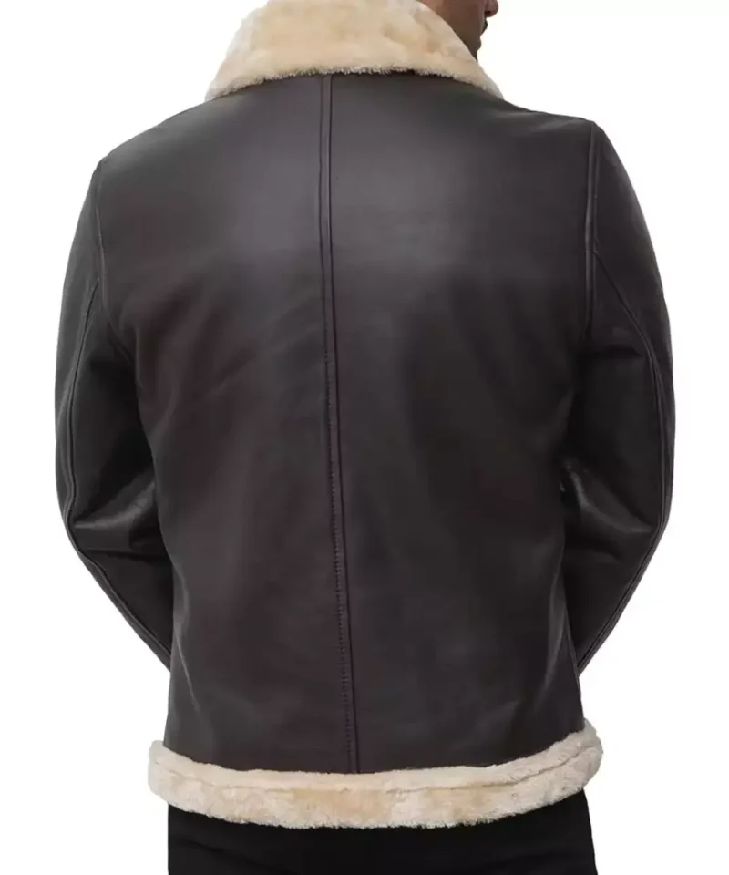 Men's Dark Brown Real Leather  Shearling Bomber Jacket