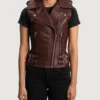 Women's Rhonda Maroon Leather Biker Vest