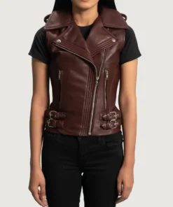 Women's Rhonda Maroon Leather Biker Vest