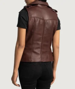 Women's Rhonda Maroon Leather Biker Vest