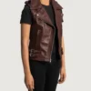 Women's Rhonda Maroon Leather Biker Vest