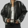 Women’s Rosa Black Leather Varsity Jacket