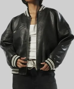 Women’s Rosa Black Leather Varsity Jacket
