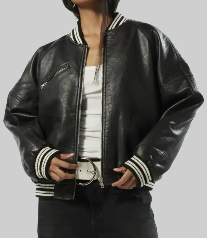 Women’s Rosa Black Leather Varsity Jacket