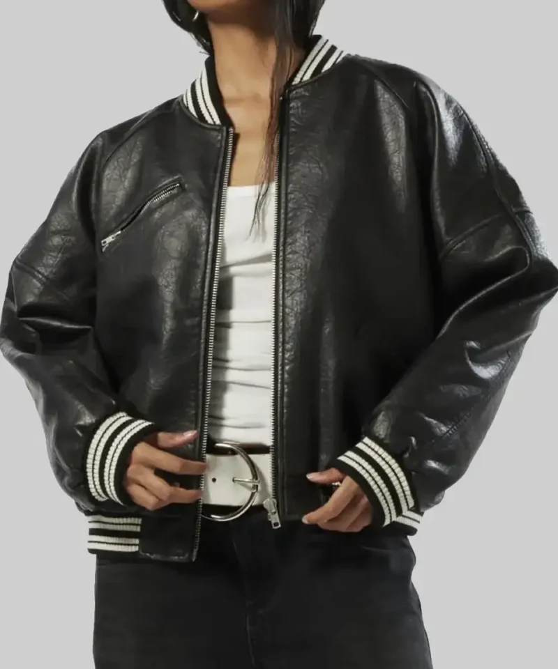 Women’s Rosa Black Leather Varsity Jacket