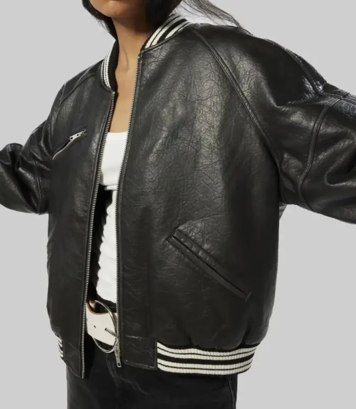 Women’s Black Rosa Leather Varsity Jacket